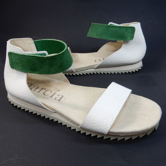 PEDRO GARCIA Jenile Ankle Strap Flat Sandals Size 41 11 White Green Leather NEW - Picture 3 of 12